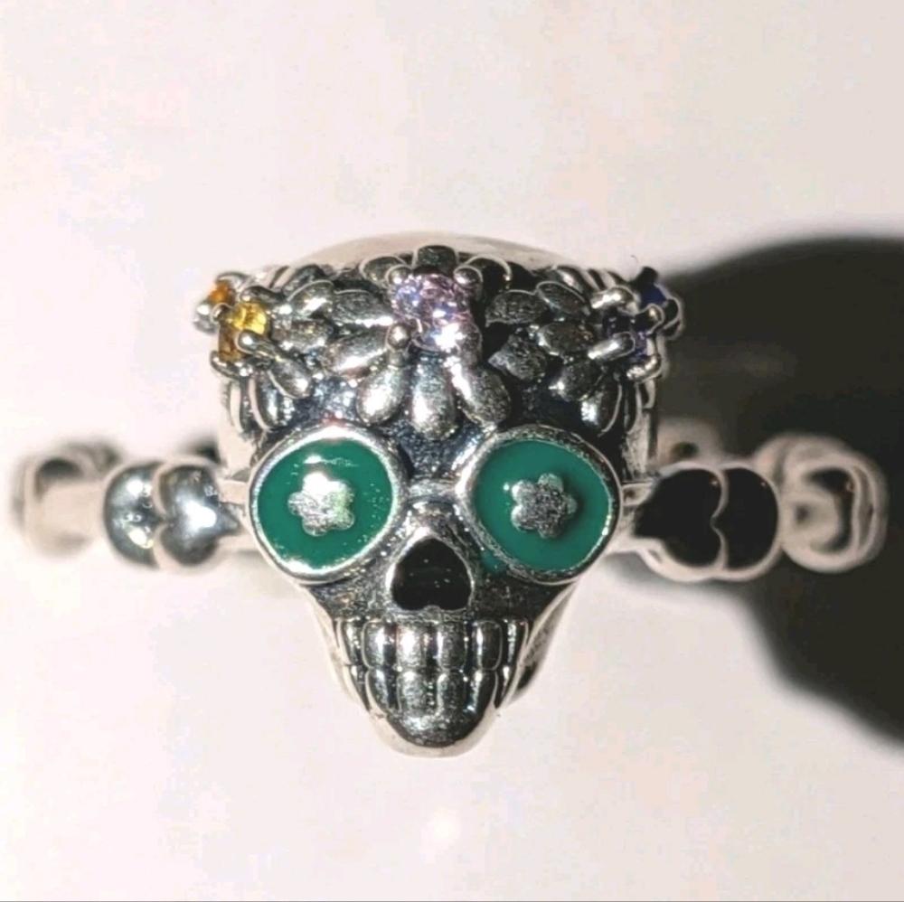 Quality Gothic Skull Dainty Unique Flower Adjustable Stunning Ring in 925 Silver